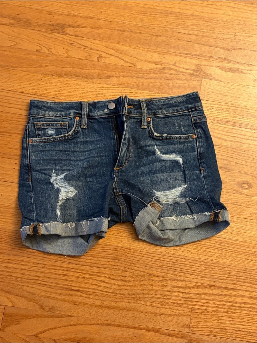 Joe's Jeans Dark Blue Distressed Rolled Hem Denim Shorts